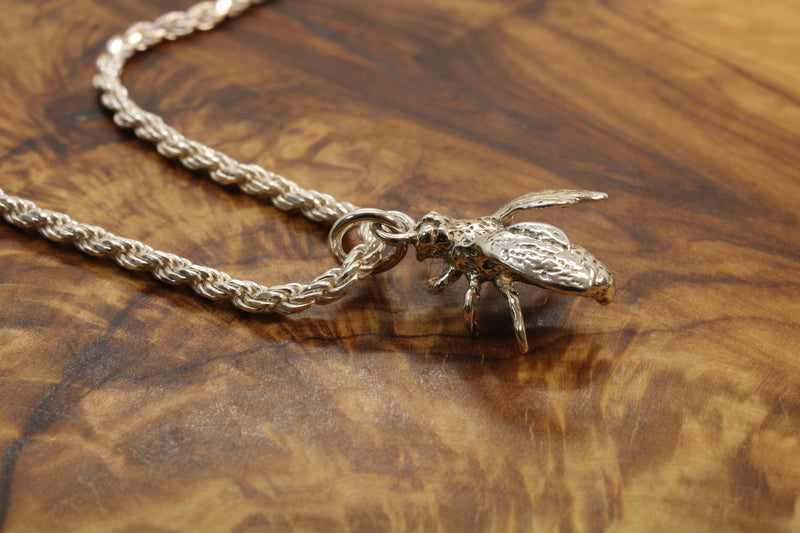Honeybee Necklace in Actual Size made in 925 Sterling Silver for a beekeeper