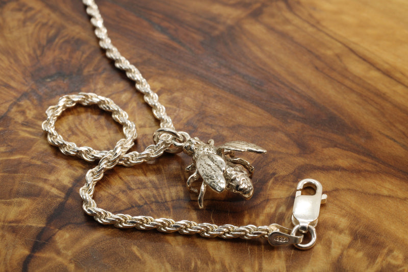 Honeybee Necklace in Actual Size made in 925 Sterling Silver for a beekeeper