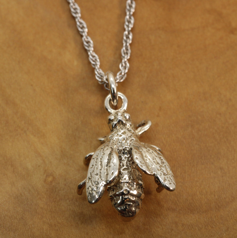Honeybee Necklace in Actual Size made in 925 Sterling Silver for a beekeeper