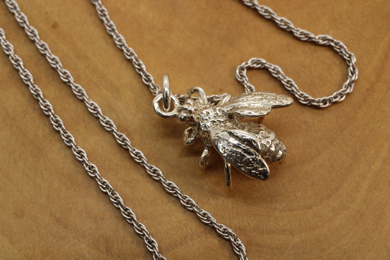 Honeybee Necklace in Actual Size made in 925 Sterling Silver for a beekeeper