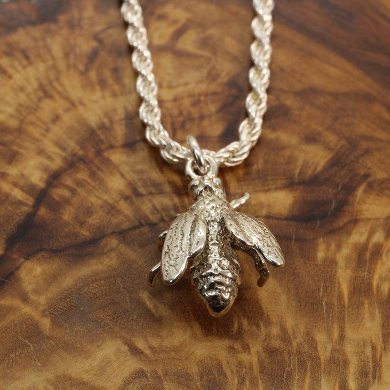 Honeybee Necklace in Actual Size made in 925 Sterling Silver for a beekeeper