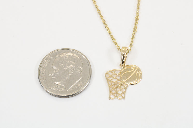 Real 14kt Gold Basketball with Hoop Necklace for him or her