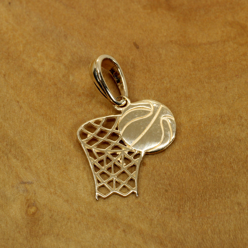 Real 14kt Gold Basketball with Hoop Necklace for him or her