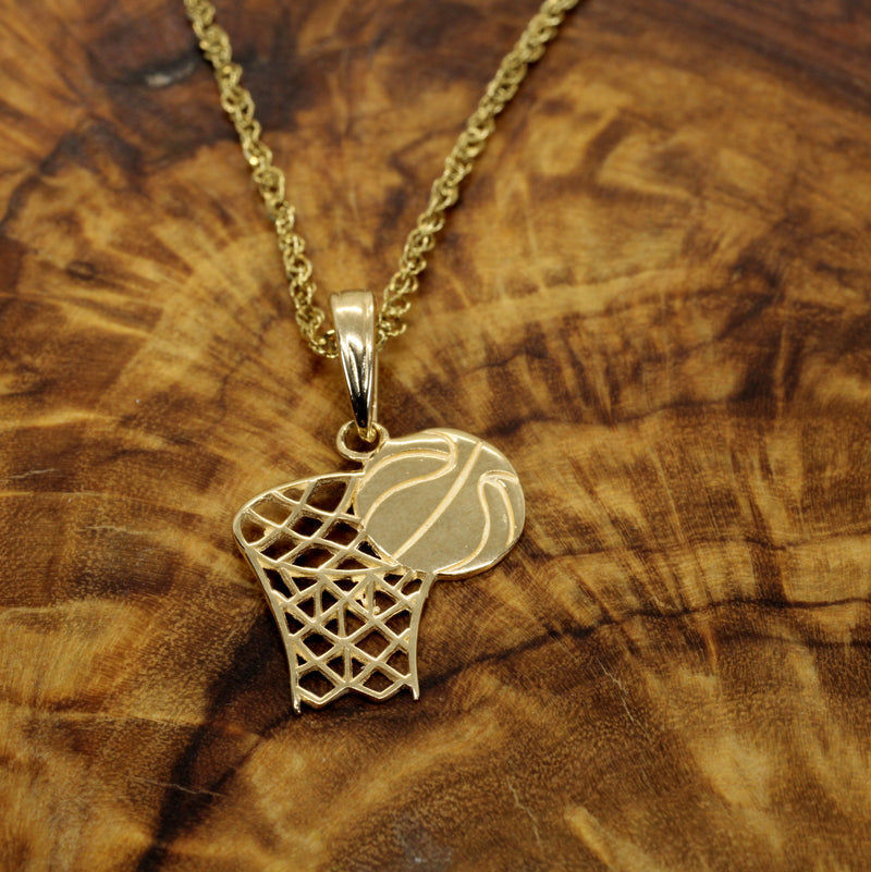Real 14kt Gold Basketball with Hoop Necklace for him or her