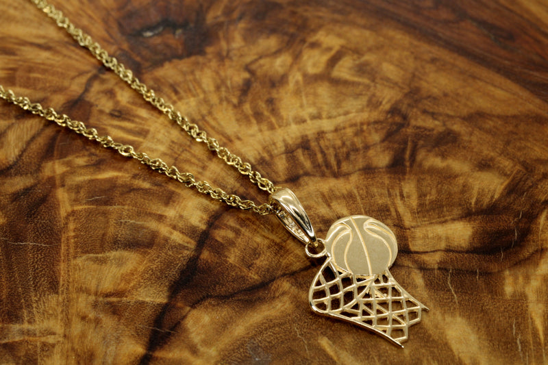 Real 14kt Gold Basketball with Hoop Necklace for him or her