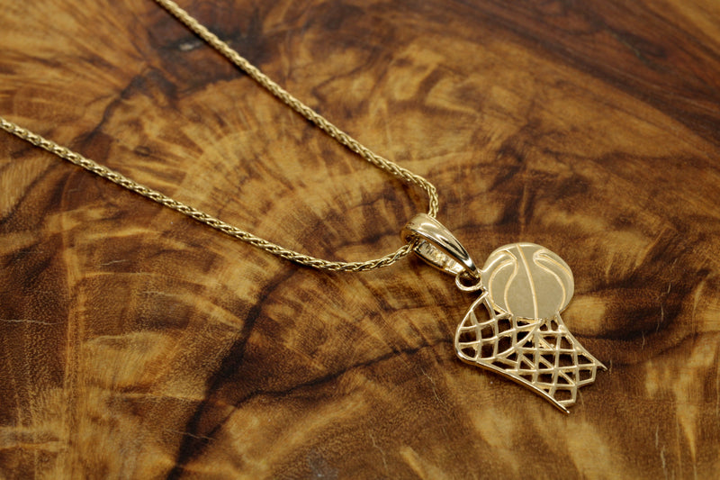 Real 14kt Gold Basketball with Hoop Necklace for him or her