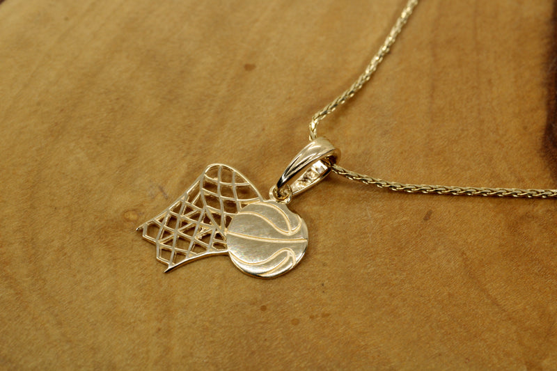 Real 14kt Gold Basketball with Hoop Necklace for him or her