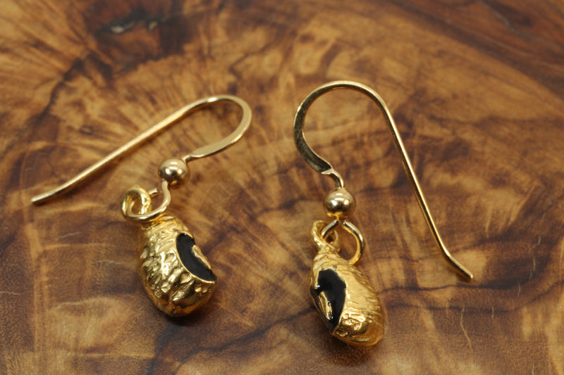 Gold black-eyed pea necklace or charm or Earrings made in 14kt gold Vermeil