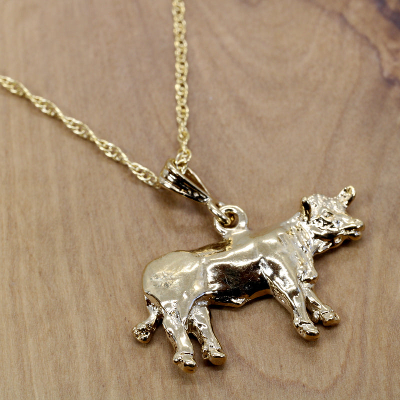 Large Show Charolais or Hereford Cow Necklace in 14kt Gold Vermeil
