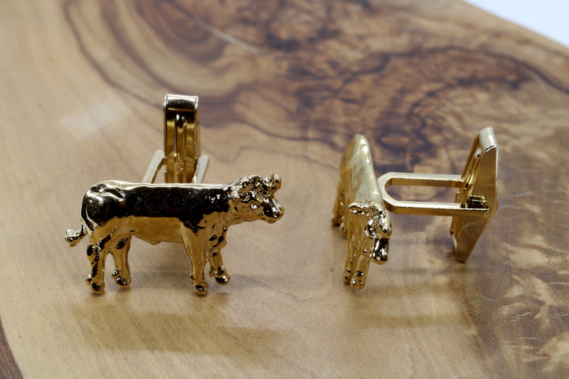 Charolais or Hereford Gold Cow Cuff Links in 14kt Gold Vermeil