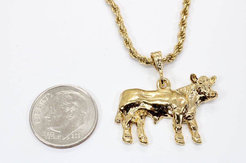 Large Prize Gold Charolais or Hereford Bull Necklace in 14kt Gold Vermeil