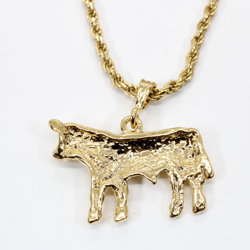 Large Prize Gold Charolais or Hereford Bull Necklace in 14kt Gold Vermeil