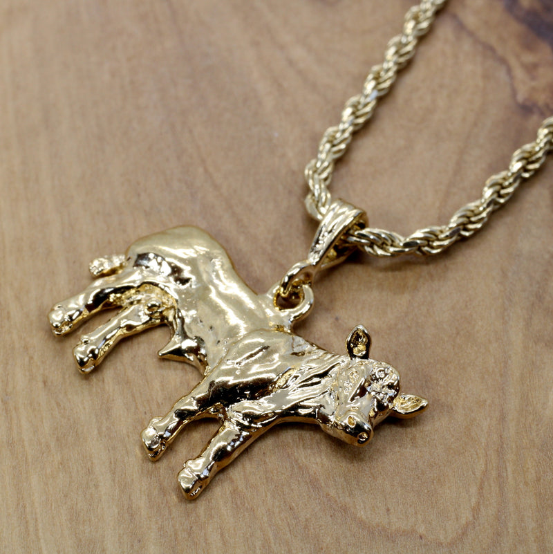 Large Prize Gold Charolais or Hereford Bull Necklace in 14kt Gold Vermeil