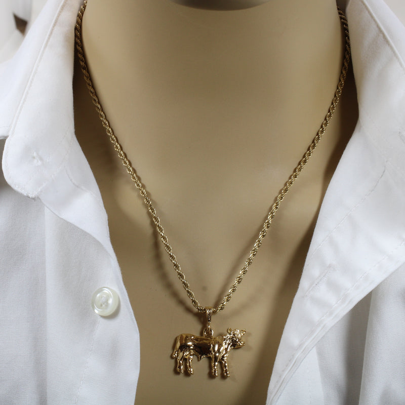 Large Prize Gold Charolais or Hereford Bull Necklace in 14kt Gold Vermeil