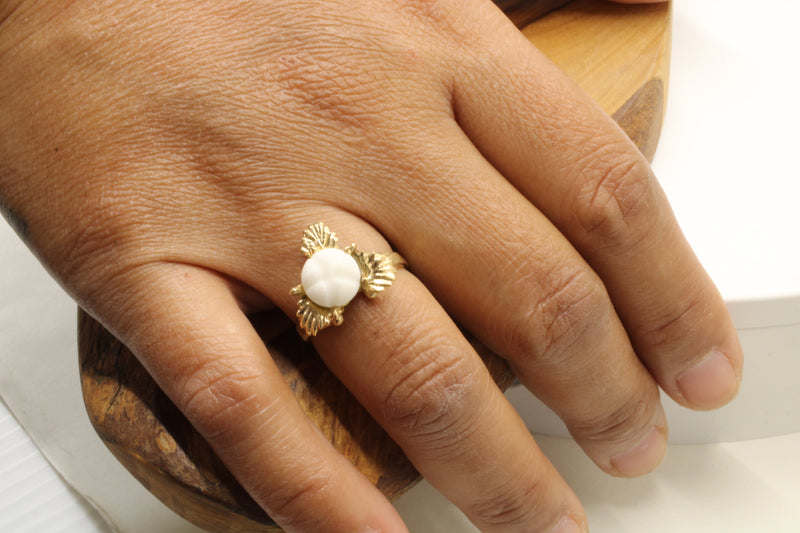 Cotton Boll Ring with Three-Dimensional Hand Carved white quartz stone