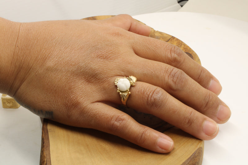 Cotton Boll Ring with Three-Dimensional Hand Carved white quartz stone