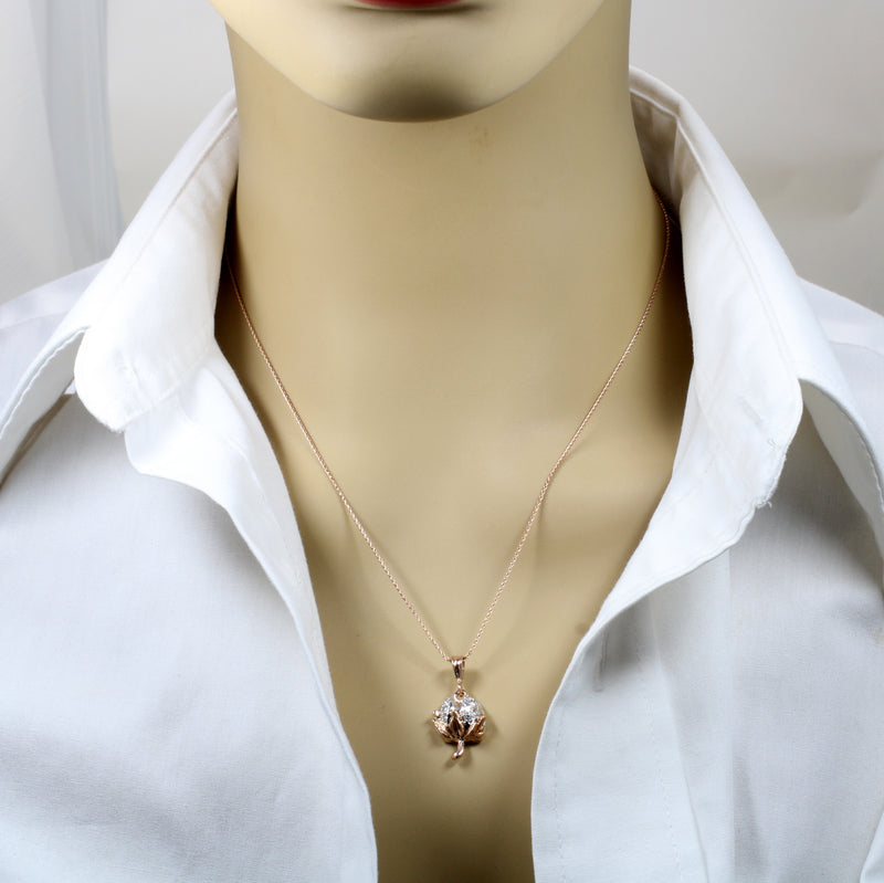 Diamond Cotton Boll Necklace with rose gold three-dimensional cotton boll