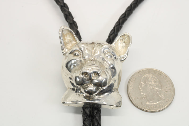 Large Silver Cougar Head or Mountain Lion Head Bolo Tie