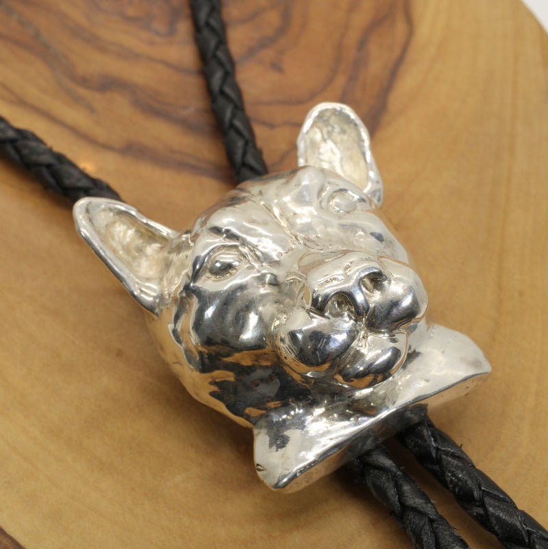Large Silver Cougar Head or Mountain Lion Head Bolo Tie