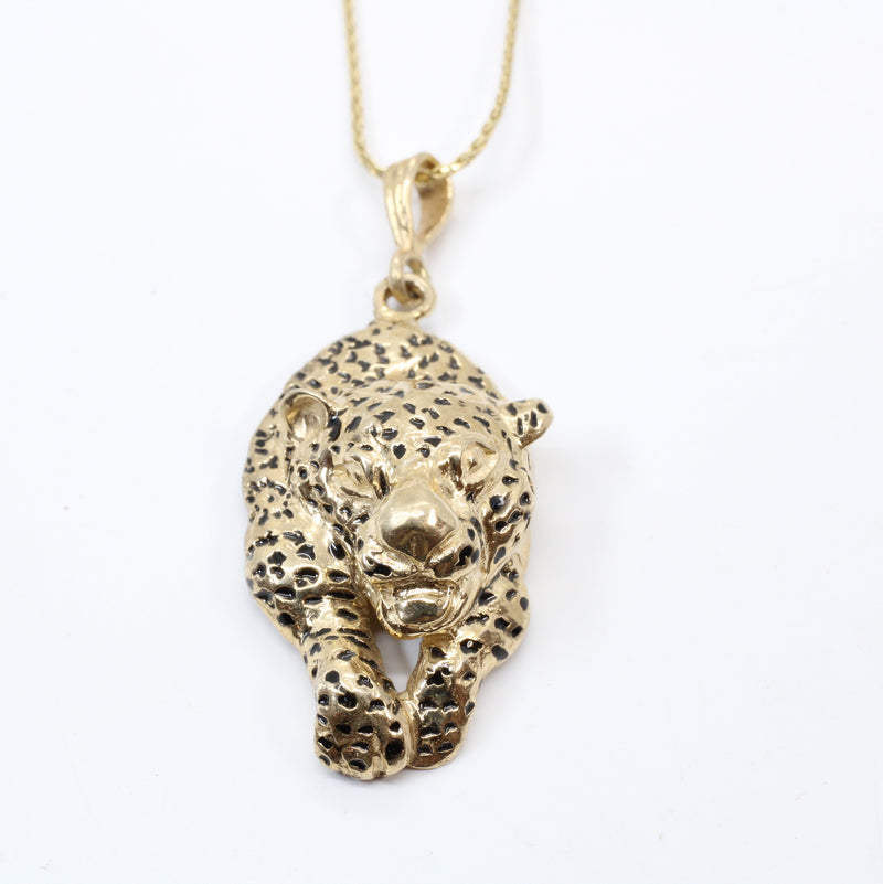 Gold Running Leopard Necklace for him or her in solid 14kt gold