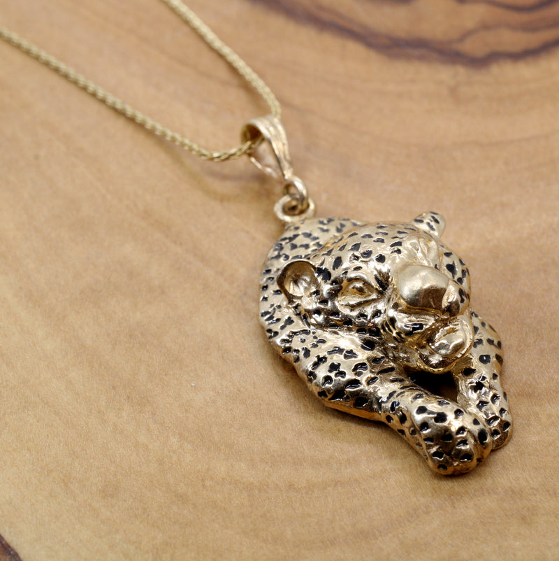 Gold Running Leopard Necklace for him or her in solid 14kt gold