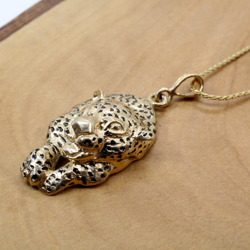 Gold Running Leopard Necklace for him or her in solid 14kt gold