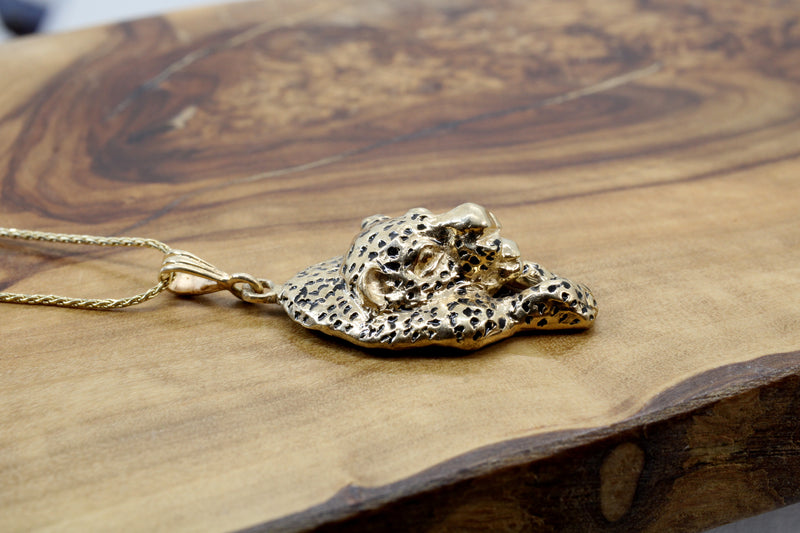 Gold Running Leopard Necklace for him or her in solid 14kt gold