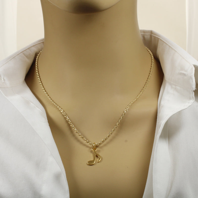Gold Eighth Note Necklace for him or her made in 14kt gold vermeil