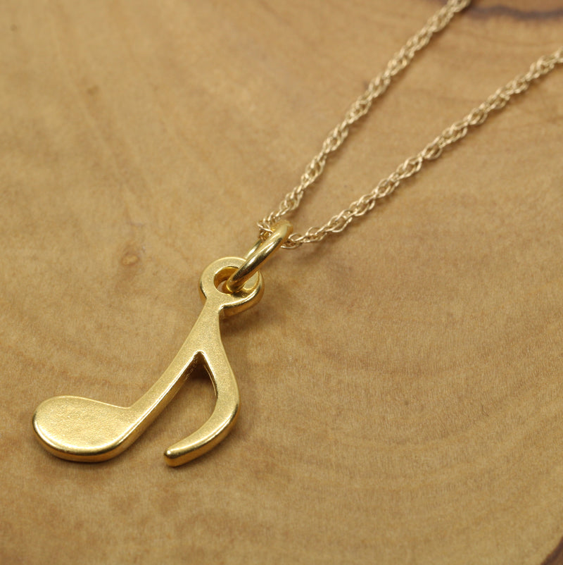 Gold Eighth Note Necklace for him or her made in 14kt gold vermeil