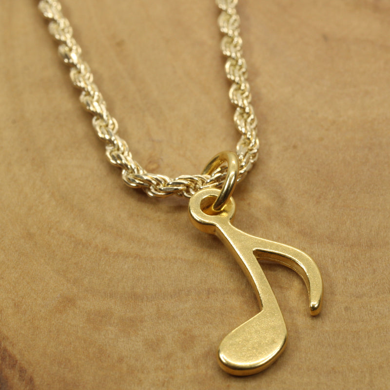 Gold Eighth Note Necklace for him or her made in 14kt gold vermeil