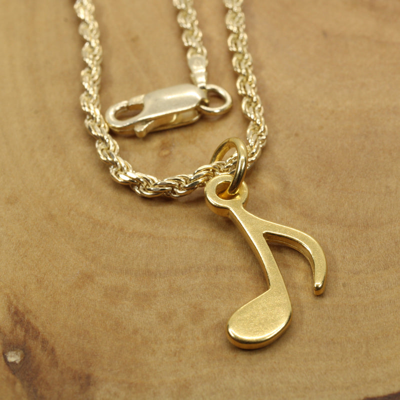 Gold Eighth Note Necklace for him or her made in 14kt gold vermeil