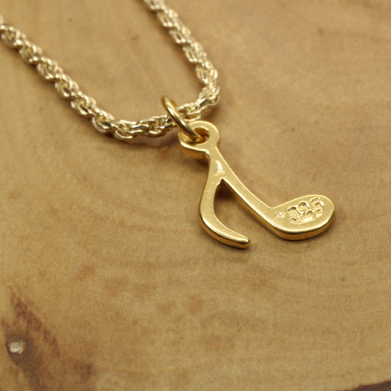 Gold Eighth Note Necklace for him or her made in 14kt gold vermeil