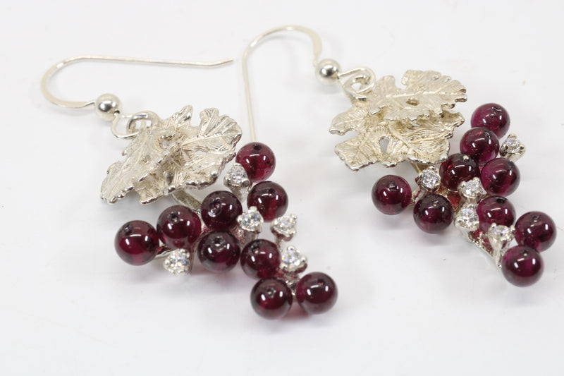 Garnet Grape Cluster Necklace or Earrings made in 925 Sterling Silver