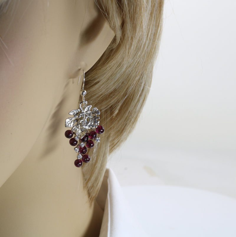 Garnet Grape Cluster Necklace or Earrings made in 925 Sterling Silver