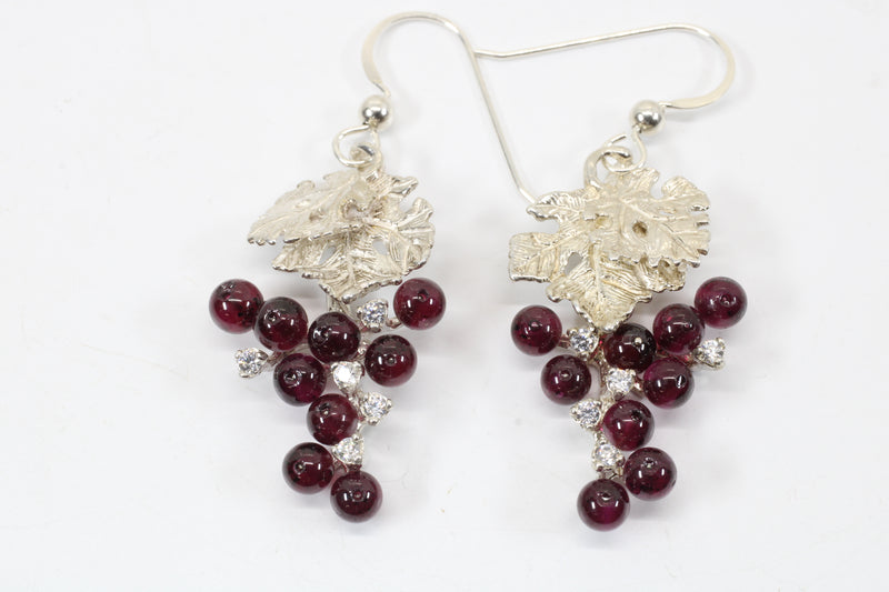 Garnet Grape Cluster Necklace or Earrings made in 925 Sterling Silver