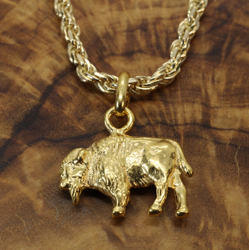 Gold 3-d Buffalo Necklace or charm for him or her made in gold vermeil