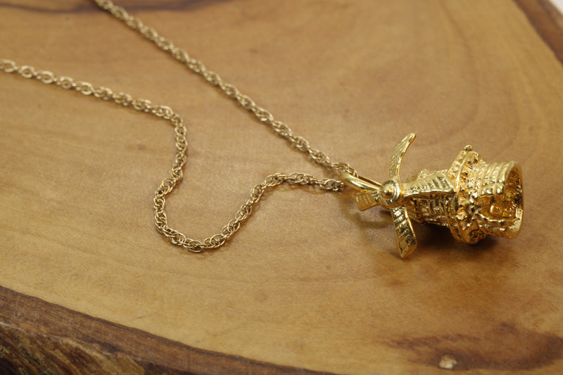 Gold Historic Dutch Windmill Necklace for him or her made in 14kt gold vermeil