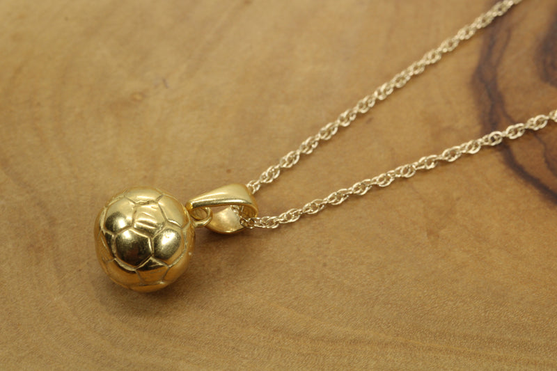 Gold 3D Soccer Ball or Football Necklace made in 14kt gold vermeil