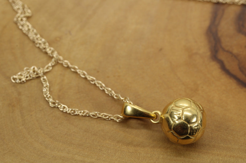 Gold 3D Soccer Ball or Football Necklace made in 14kt gold vermeil