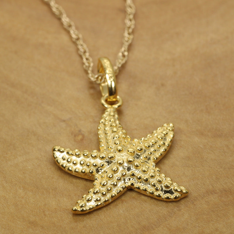 Gold Starfish Necklace for her made in 14kt gold vermeil