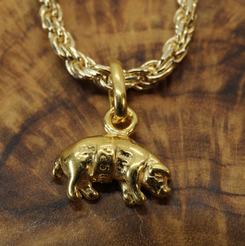 Gold 3-d Pig or Hog Necklace for him or Her in 14kt gold Vermeil