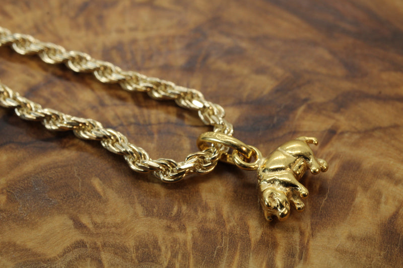 Gold 3-d Pig or Hog Necklace for him or Her in 14kt gold Vermeil