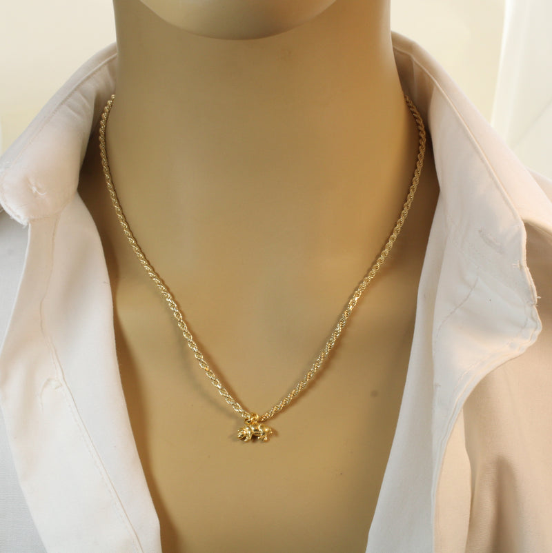 Gold 3-d Pig or Hog Necklace for him or Her in 14kt gold Vermeil