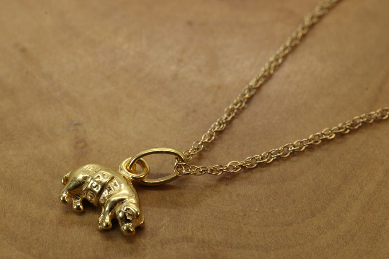 Gold 3-d Pig or Hog Necklace for him or Her in 14kt gold Vermeil