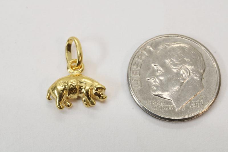 Gold 3-d Pig or Hog Necklace for him or Her in 14kt gold Vermeil
