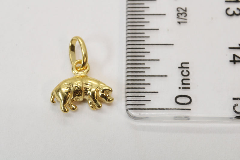 Gold 3-d Pig or Hog Necklace for him or Her in 14kt gold Vermeil