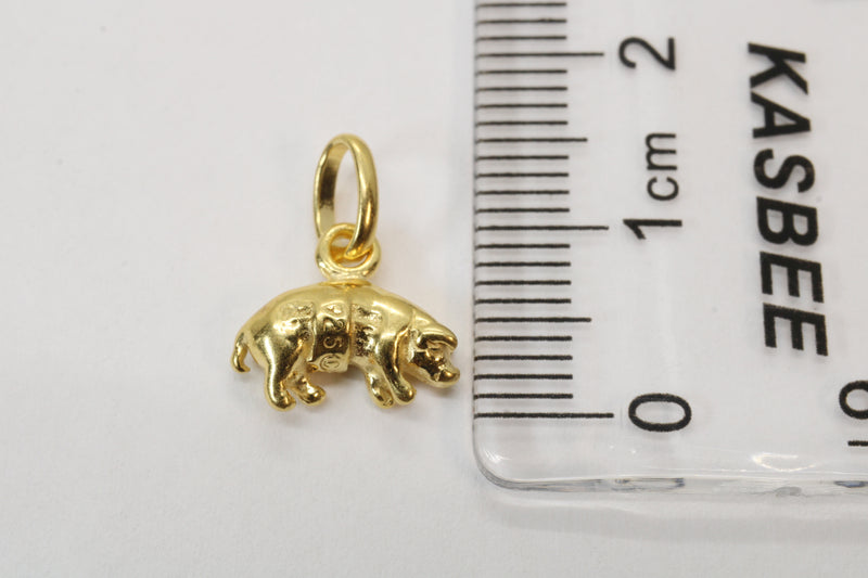 Gold 3-d Pig or Hog Necklace for him or Her in 14kt gold Vermeil