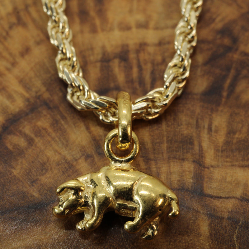 Gold 3-d Pig or Hog Necklace for him or Her in 14kt gold Vermeil