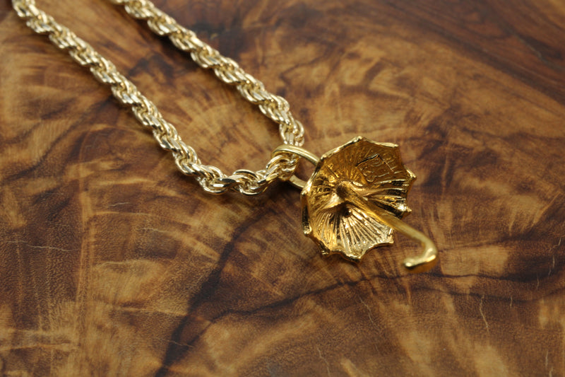 Gold Umbrella Parasol Necklace made in 14kt gold vermeil