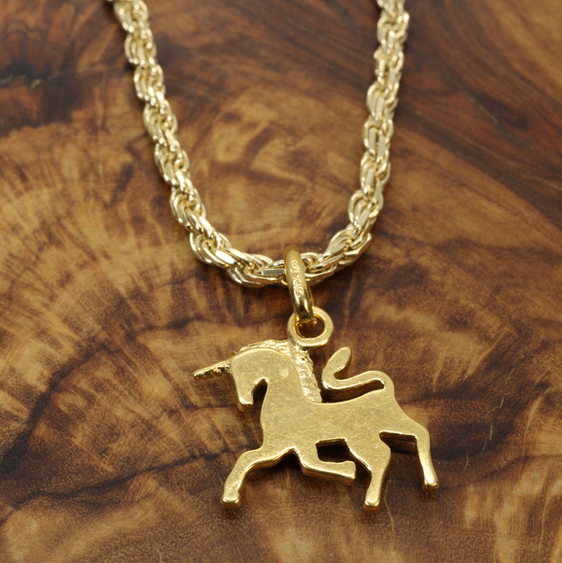 Gold Prancing Unicorn Necklace in 14kt Gold Vermeil for him or her